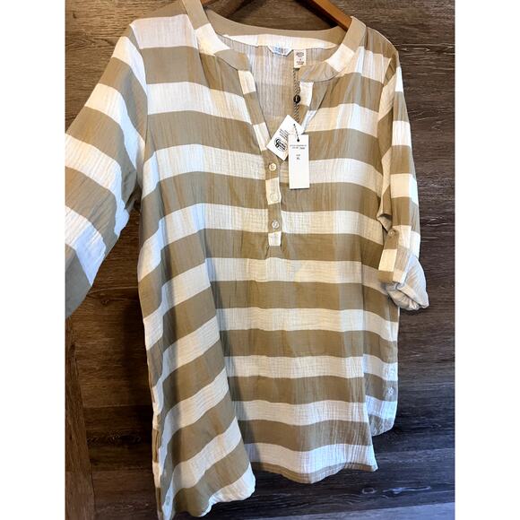 Kaktus Beach Cover up Size XL Stripped Gauze Tan White Swimwear Vacation NEW - Picture 4 of 10